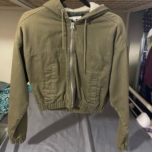 Pacsun Hooded Bomber Zip Up Jacket in Olive Green